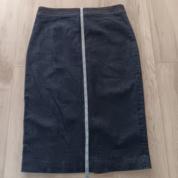 Boden Blue Denim Pencil Midi Skirt Purple Waistband Detail Lined Size 6L - Picture 6 of 10